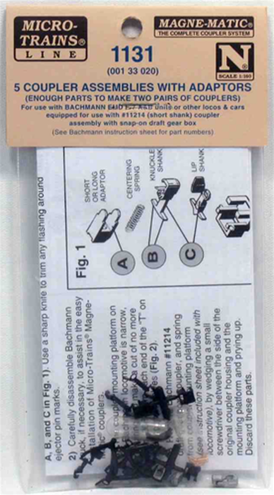 Micro-Trains 1131 (001 33 0230) Short Shank Coupler Assemblies with Adapters 2 Pair