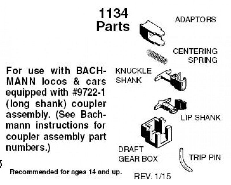 Micro-Trains 1134 001 33 031 Long Shank Coupler Assemblies with Adaptors 2 Pair