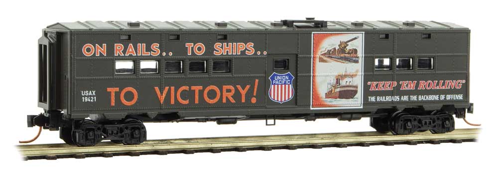 Micro-Trains (118 00 210) N Scale 50' Troop Kitchen Car WWII Poster Series Car #11 On Rails to Ships