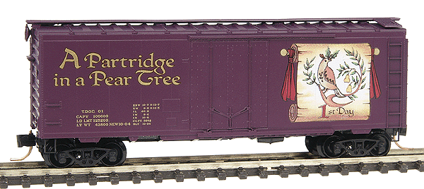 Micro-Trains 21501 N Scale 40' Boxcar Twelve Days of Christmas "Partridge in a Pear Tree" - NOS