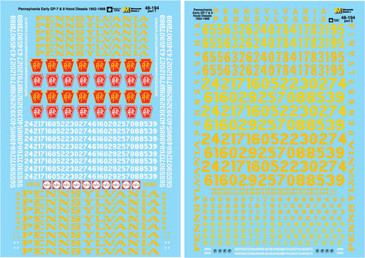 Microscale 48-194 O Scale Pennsylvania Railroad GP9 / GP7 Diesel Decals