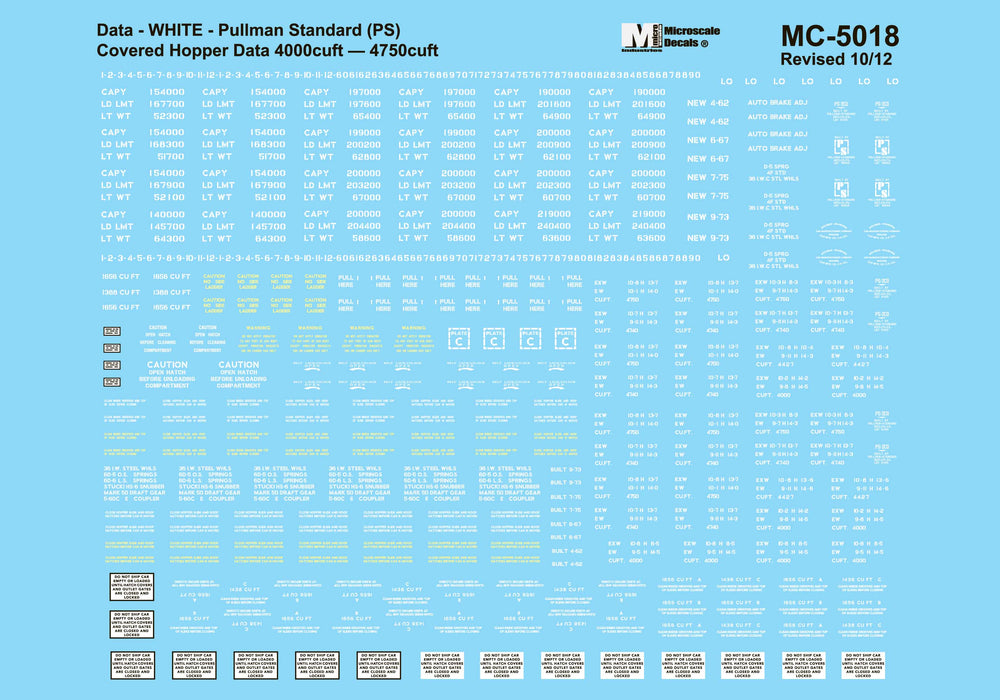 Microscale 5018 HO Scale White P-S 4750 Covered Hopper Data