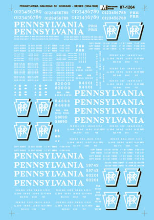 Microscale 87-1204 HO Scale Pennsylvania Railroad 50' Boxcars (1956-1960) Decals