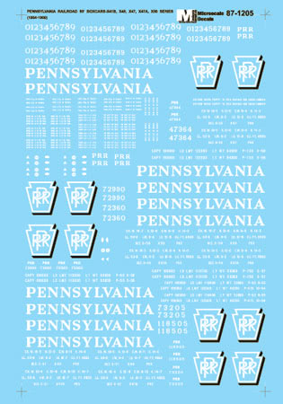 Microscale 87-1205 HO Scale Pennsylvania Railroad 50' Boxcars (1956-1960) Decals