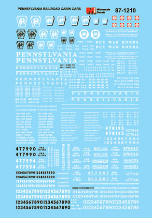 Microscale 87-1210 HO Scale Pennsylvania Railroad Cabin Car Decals