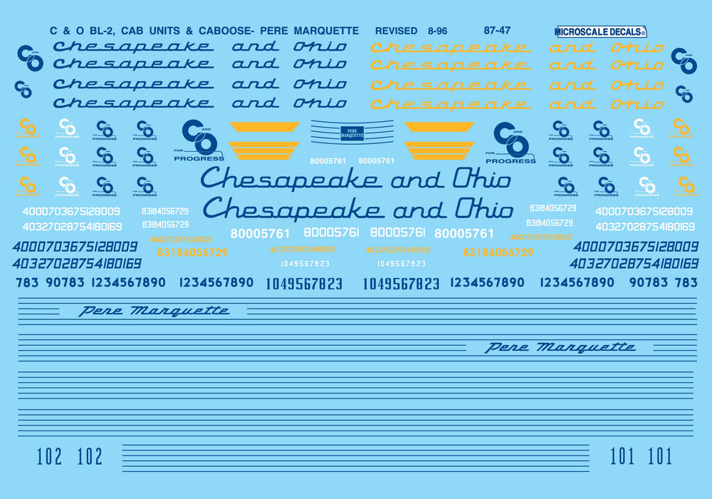 Microscale 87-47 Chesapeake & OhioC&O Cab Diesels 1946-1955 Decals