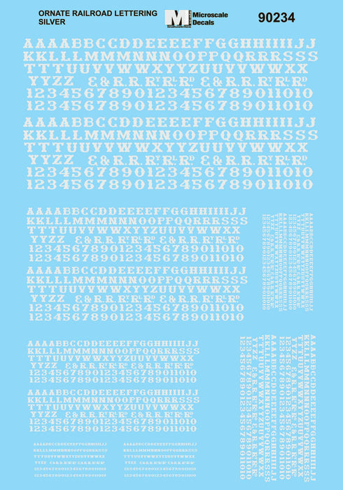 Microscale 90234 Silver Alphabets & Numbers Ornate Railroad 