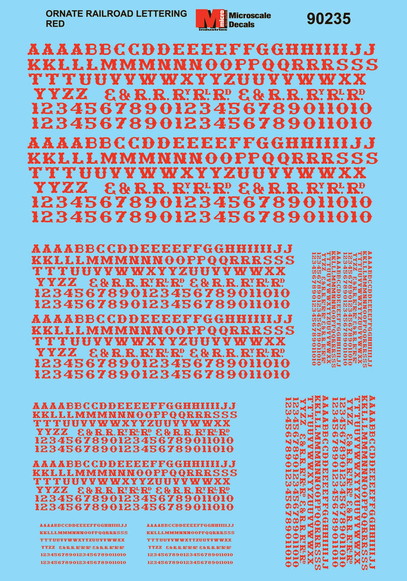 Microscale 90235 Red Alphabets & Numbers Ornate Railroad