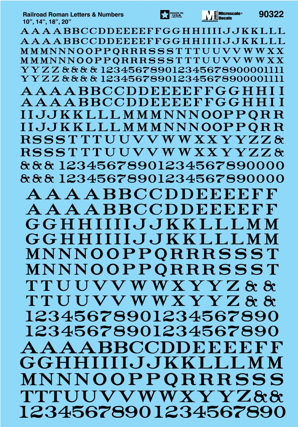 Microscale Decals 90322 Black Letters and Numbers Railroad Roman — White Rose Hobbies