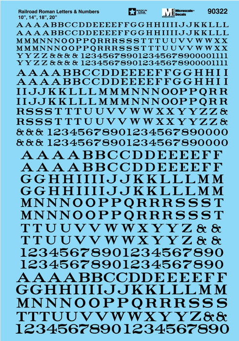 Microscale Decals 90322 Black Letters and Numbers Railroad Roman