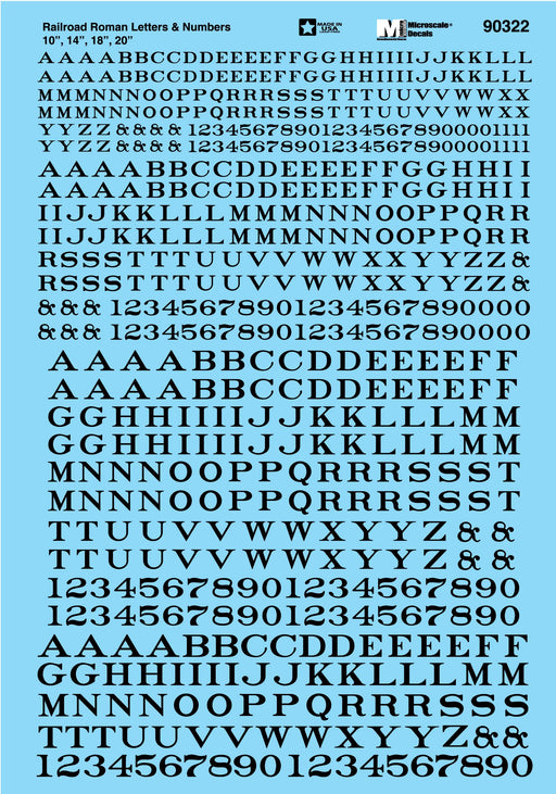 Microscale Decals 90322 Black Letters and Numbers Railroad Roman