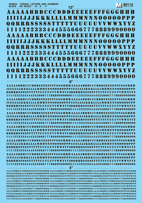 Microscale Decals 90112 Black Letters and Numbers Roman Freight Stencil