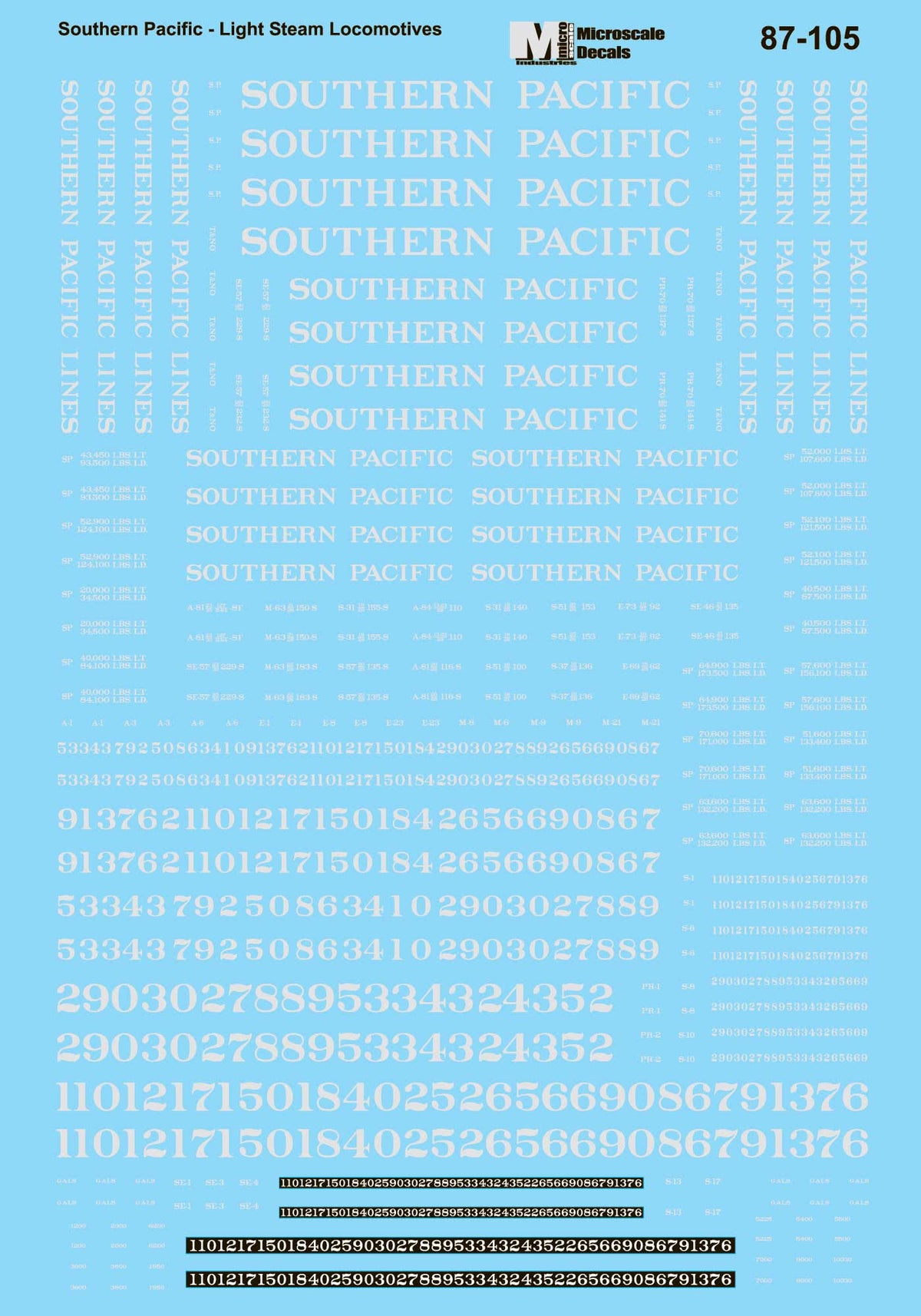 Microscale Decals 87105 HO Scale Southern Pacific Light Steam