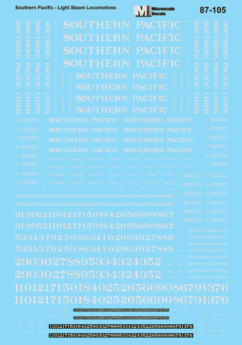 Microscale Decals 87-105 HO Scale Southern Pacific Light Steam Locomotives