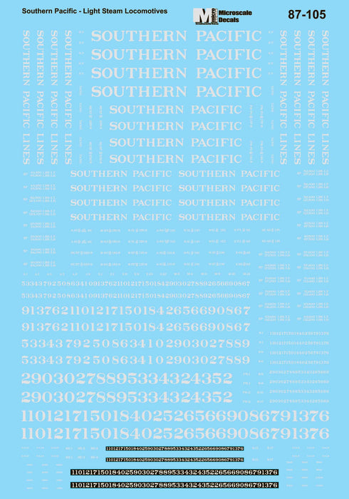 Microscale Decals 87-105 HO Scale Southern Pacific Light Steam Locomot ...