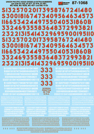 Microscale Decals 87-1068 HO Scale Union Pacific UP Diesels Extra Number Set