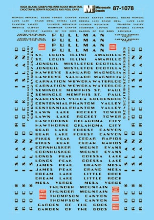 Microscale Decals 87-1078 HO Scale Rock Island RI Streamlined Passenger Cars (1940-1978)