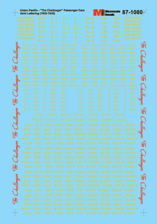 Microscale Decals 87-1080 HO Scale The Challenger Passenger Cars Union Pacific (1935-1938)