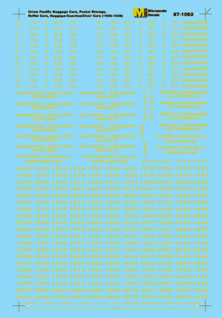 Microscale Decals 87-1082 HO Scale Heavyweight Passenger Cars Union Pacific (1920-1938)