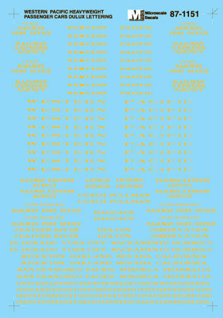 Microscale Decals 87-1151 HO Scale Western Pacific WP Heavyweight Passenger Cars (1910+)
