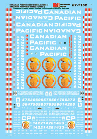 Microscale Decals 87-1152 HO Scale Canadian Pacific CP Hood Diesels (1998+)