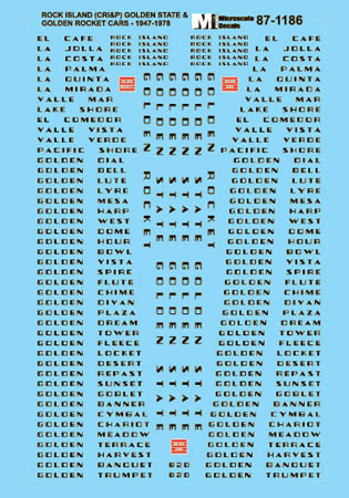 Microscale Decals 87-1186 HO Scale Rock Island RI Streamlined Passenger Cars (1947-1978)