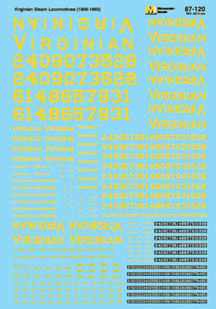 Microscale Decals 87-120 HO Scale Virginian Steam Locomotives