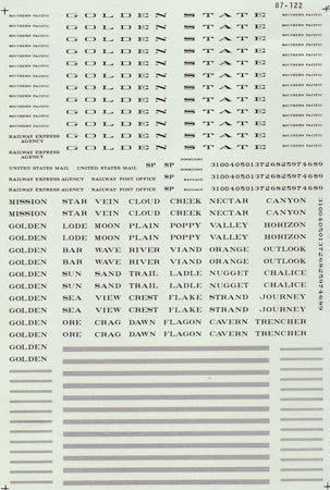 Microscale Decals 87-122 HO Scale Southern Pacific Golden State Passenger Cars