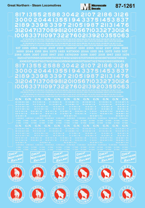 Microscale Decals 87-1261 HO Scale Great Northern GN Steam Locomotives