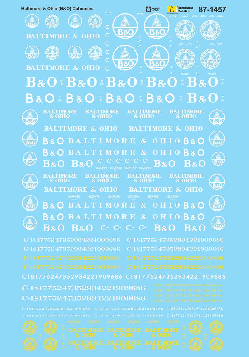 Microscale Decals 87-1457 HO Scale Baltimore & Ohio Cabooses B&O