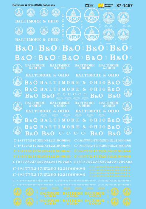 Microscale Decals 87-1457 HO Scale Baltimore & Ohio Cabooses B&O