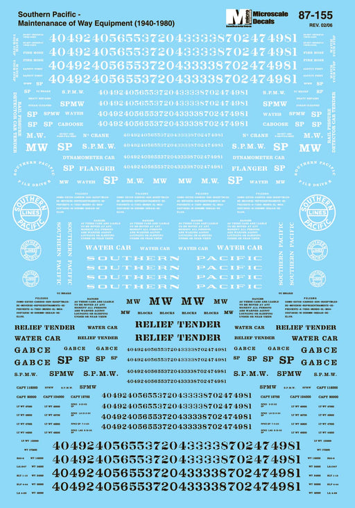 Microscale Decals 87-155 HO Scale Southern Pacific SP Maintenance of Way Equipment
