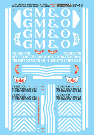 Microscale Decals 87-43 HO Scale Gulf Mobile Ohio GM&O GP and SD Diesels (1966-1972)