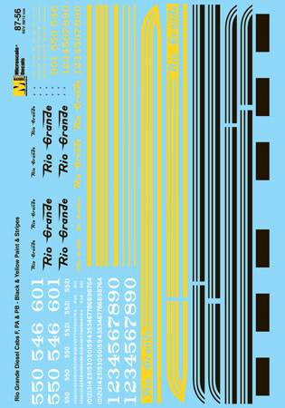 Microscale Decals 87-56 HO Scale Rio Grande F Units and PA Diesels (1942-1951)