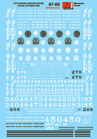 Microscale Decals 87-60 HOn3 Scale Narrow Gauge Rio Grand D&RGW Steam Locomotives & Cabooses