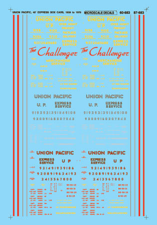 Microscale Decals 87-683 HO Scale Union Pacific UP 40' Express Boxcars (1939-1971)