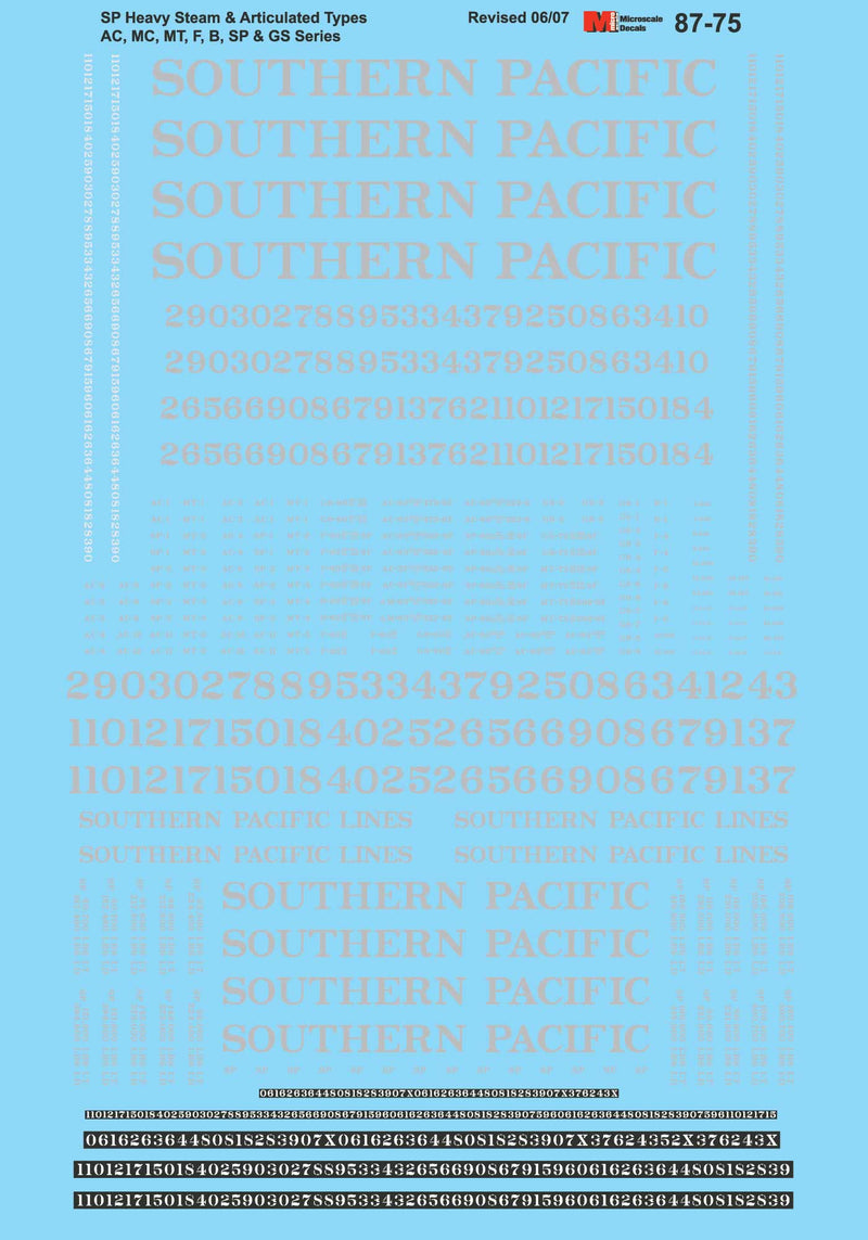 Microscale Decals 87-75 HO Scale Southern Pacific Heavy Steam Locomotives