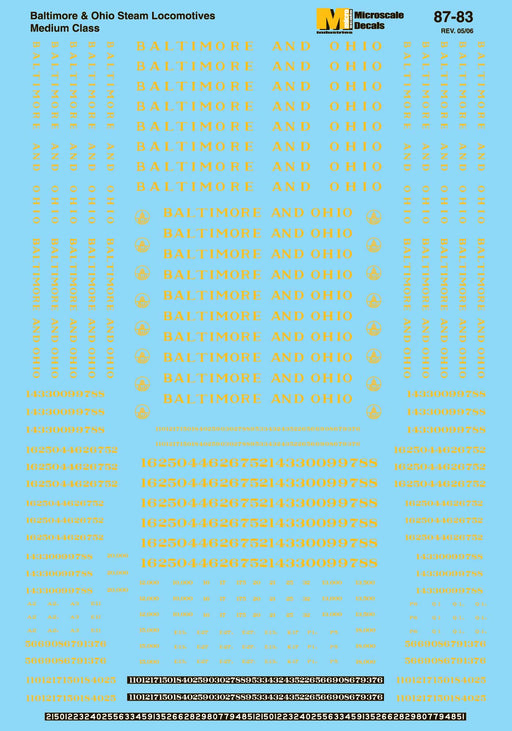Microscale Decals 87-83 HO Scale Baltimore & Ohio B&O Steam Locomotives (1923-1960)