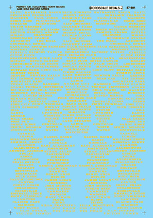 Microscale Decals 87-894 HO Scale Pennsylvania Heavyweight Passenger Car Names (1945-1968)