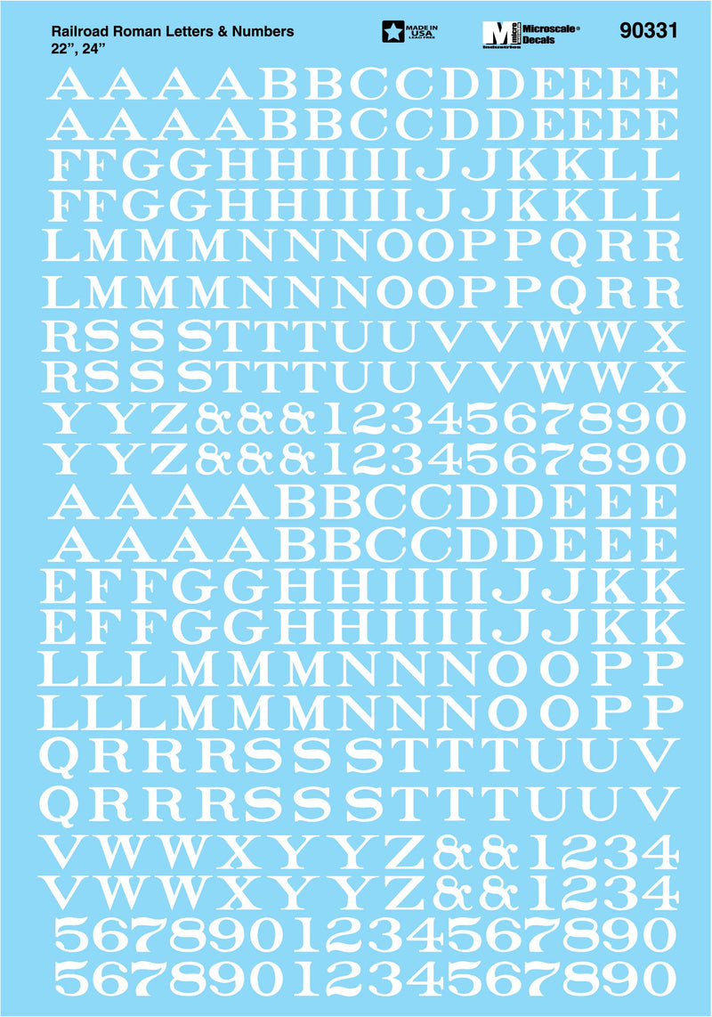 Microscale Decals 90331 White 22" & 24" Letters and Numbers Railroad Roman