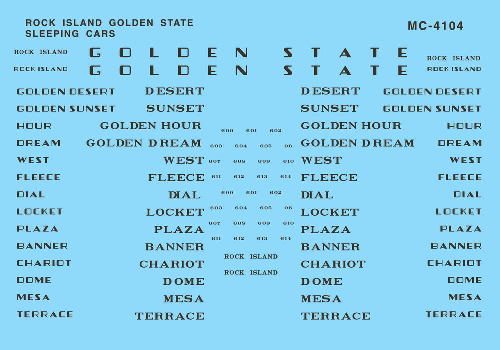 Microscale Decals MC-4104 HO Scale Rock Island Golden State Sleeper Cars