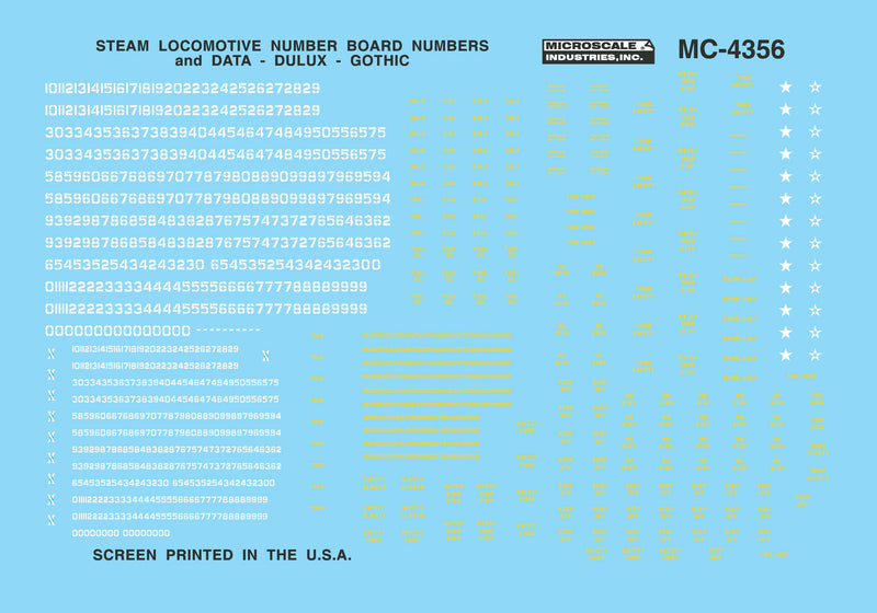 Microscale Decals MC-4356 HO Scale Steam Locomotive Data and Number Boards Gothic Dulux