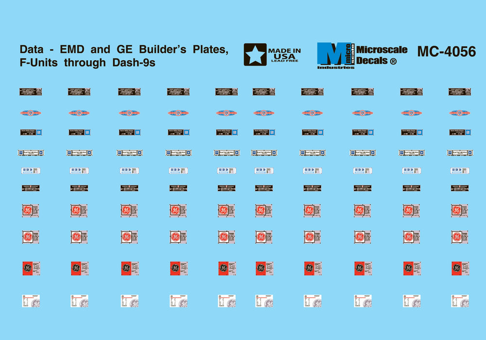 Microscale MC-4056 Mini-Cal EMD & GE Builder Plates Decals
