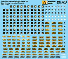 Microscale MC-5012 Freight Car Data Wheel Inspecton Dots & Excess Height Placards (1978+)