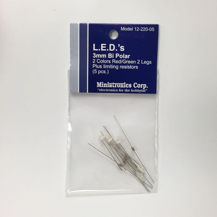 Miniatronics 12-220-05 Red and Green Bi Directional 2 Leg LED 3mm 5 Pack