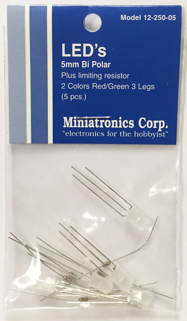 Miniatronics 12-250-05 Red and Green Bi Directional 3 Leg LED 5mm 5 Pack