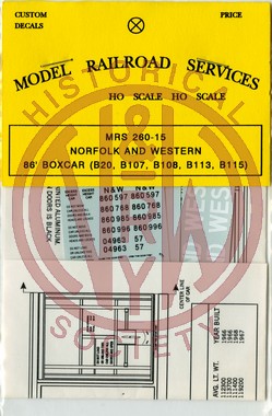 Model Railroad Services 260-15 HO Scale Decals Norfolk and Western 86' Boxcars (B20 B107 B108 B113)