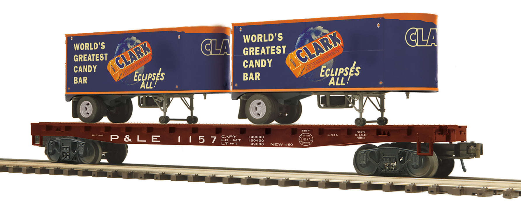 MTH 20-95509 O Scale Premier Pittsburgh & Lake Erie P&LE Flatcar with Clark Bar Trailers