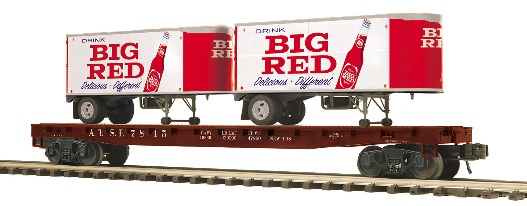 MTH 20-95511 O Scale Premier Santa Fe ATSF Flatcar with Big Red Trailers