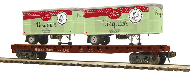 MTH Premier 20-95554 O Scale Great Northern GN Flatcar with Bisquick Pup Trailers